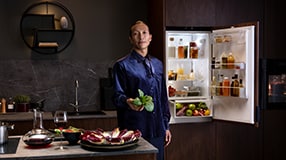 Open fridge in kitchen